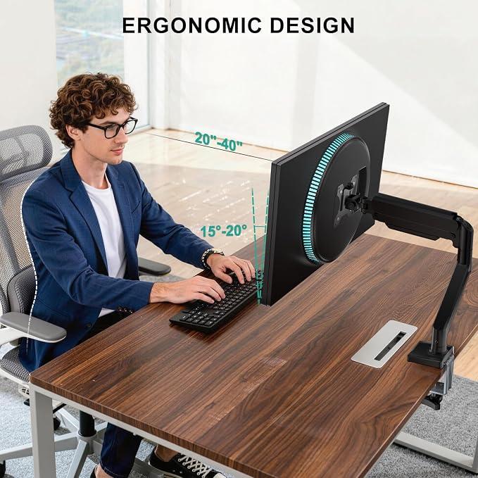 WALI Single Monitor Mount for 13-34 inch Screens, Adjustable Single Monitors Arm, Regular Screen up to 32 inch, 26.4lbs, Computer Monitor Stand for Desk, VESA 75/100mm (GSMP001N), Black