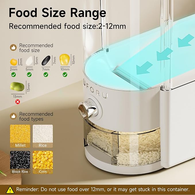 UFORU Rice Dispenser 10 lbs | Large Rice Storage Container for Kitchen&Pantry - Space-saving, Moisture & Pest-proof, BPA-Free - Dry Food Dispenser with One-Touch Dispenser & Measuring Cup for Families
