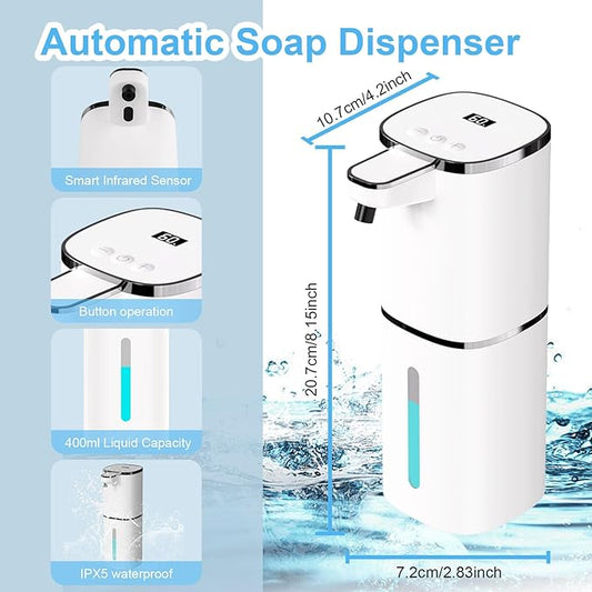 OHIFAST Automatic Foaming Soap Dispenser Touchless, USB Rechargeable Smart Hand Soap Dispenser, 9-Level Adjustable, Physical Button Operation, 13.5oz/400mL Wall Mounted for Bathroom Kitchen Dish Soap