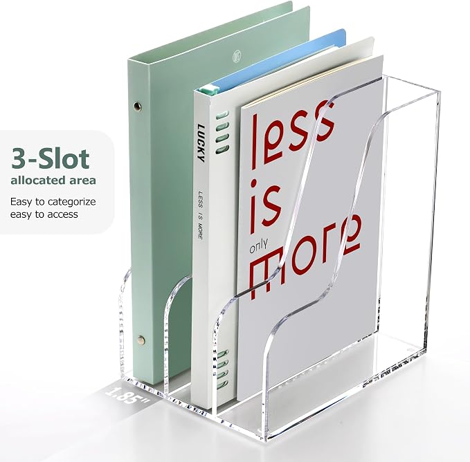 SANRUI Clear Vertical Magazine File Holder, Acrylic Desk Organizer and Storage Bins Holding for Magazines Binders, Notebooks, Envelopes A4 Folder Binder Holders Sorter, 3 Compartments