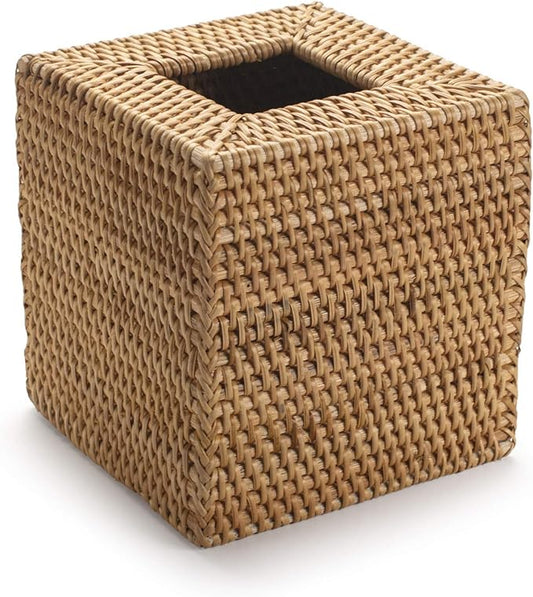 Rattan Tissue Box Cover Square, Hand Woven Wicker Tissue Holder, 5.5 x 5.5 X 5.7 inch, Natural