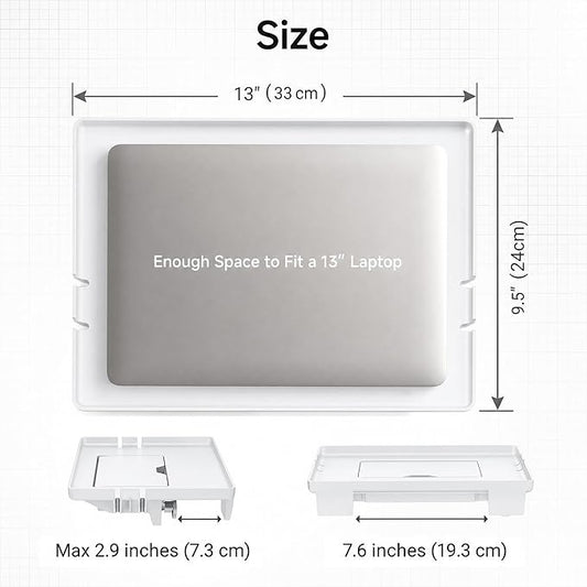 COOL-ANGLE Bedside Shelf for Bunk Bed & College Dorm, 13x9.5 Clamp-On Floating Nightstand with Hidden Storage & Cable Management, Fits Bed Rails up to 2.9", White