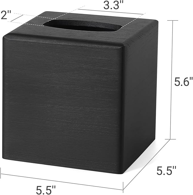 Mkono Tissue Box Cover Square Open-Bottom Wood Tissue Box Holder Decorative Facial Cube Organizer Modern Farmhouse Decor for Bathroom Bedroom Dresser Living Room Office Dorm, Black