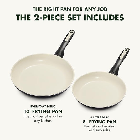 GreenPan Rio 8" and 10" Frying Pan Skillet Set, PFAS-Free, Healthy Ceramic Nonstick Cookware, Stay-Cool Bakelite Handles, Dishwasher Safe, Easy Clean, Durable Performance, Black