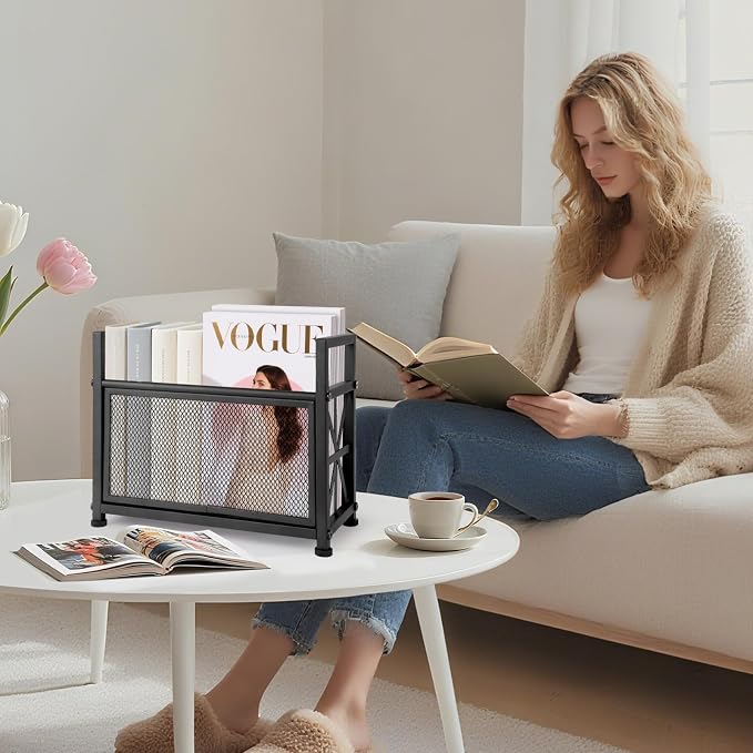 Black Magazine Holder, Metal Magazine Rack Floor, Mesh Magazine File Holder, Magazine Storage Basket, Magazine Holders for Classroom,Magazine Stand for Desk, Folder Organizer Bin for Books