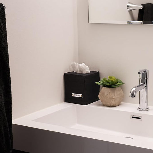 Stylish Tissue Box Cover - This Black Linen Holder Instantly Covers Your Square Tissue Boxes - The Perfect Cube Cover for Your Bathroom and Home