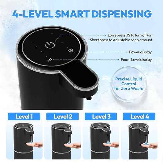 2 Pack Automatic Soap Dispenser Touchless,Liquid Hand Soap Dispenser 12.8oz Electric Wall Mounted Smart for Bathroom and Kitchen Dish Soap,Easy for Toddlers(Black)