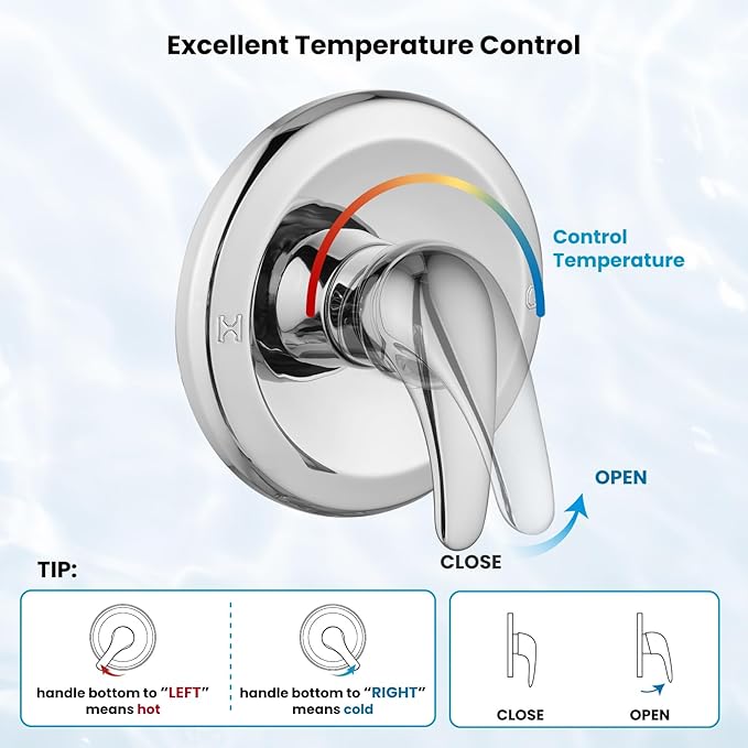 gotonovo Shower Faucet Set Bathroom Shower Head and Handle Set Complete 6 Settings 6 inch Rainfall Shower Head Kit High Pressure Shower System Combo Shower Trim Kit with Valve Polished Chrome