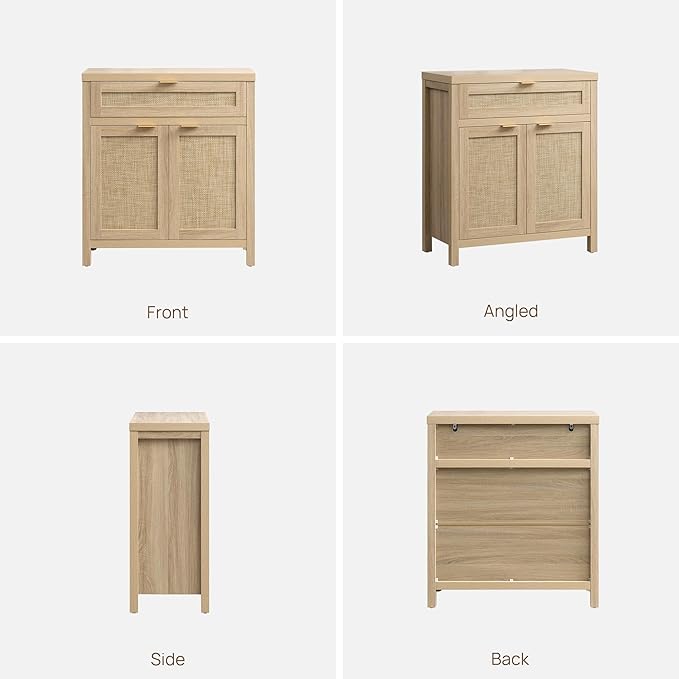 SICOTAS Sideboard Buffet Storage Cabinet Set of 3, Rattan Credenza Buffet Table, Boho Console Accent Cabinet with Doors and Drawer, Coffee Bar for Kitchen Entryway Living Room, Natural