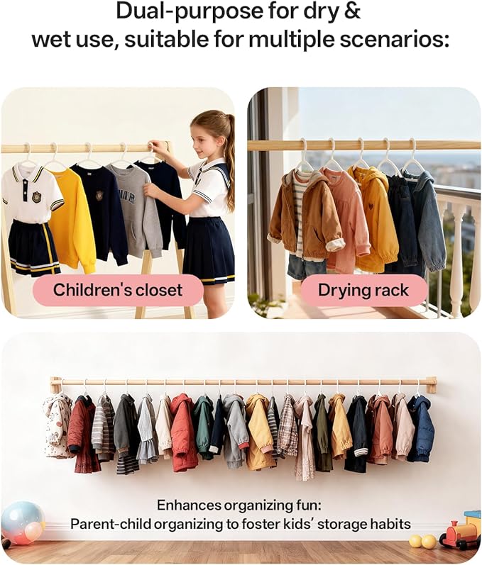 100 Pack Kids Hangers, Non-Slip & Sturdy Coat Hangers, Ultra-Thin Plastic Suit Hangers for 7-12 Years Old, Dry & Wet Dual-Use Multi-Scenario Storage, Holds Up to 11 LB, 14"W , White, UAPY09100W