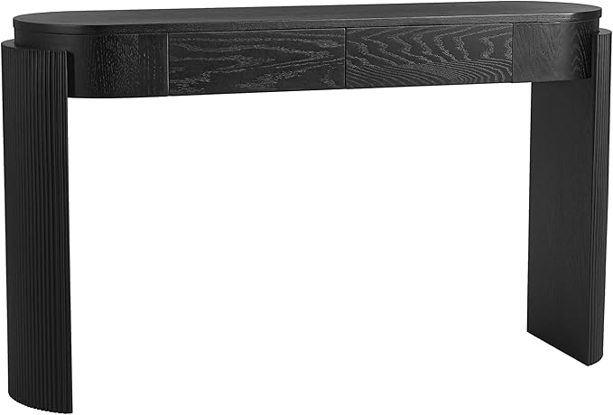 LKTART 55" Sofa Table with Oval Top and 2 Drawers, Entryway Console Table with Fluted Design for Hallway,Foyer,Entry and Living Room (Easy Assembled-Black)