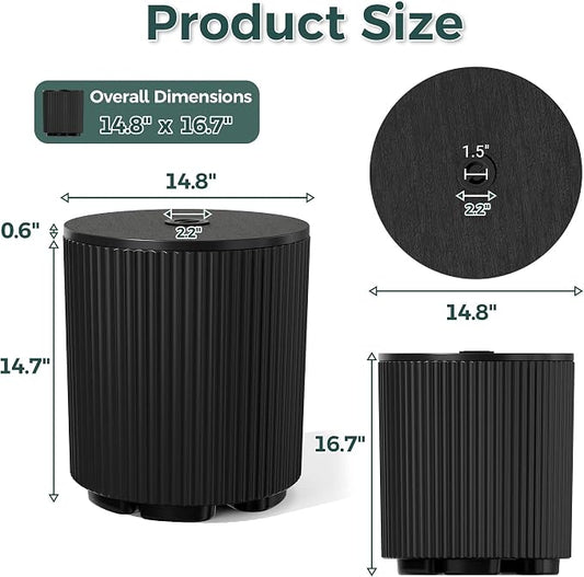 Outdoor Umbrella Stand with Hole, in Pool Umbrella Stand with Weighted Water Filled Bladder, Fluted Vertical Ribbed Design, All Weather Umbrella Side Table Base, Patio Umbrella Base, Black
