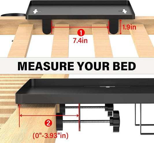 Bedside Shelf, Metal Bed Shelf For Dorm Room Bunk Bed & Top Bunk, College Dorm Room Essentials, Clip On Floating Tray Space Saving Nightstand For Loft Beds With Removable Cup & Holder (Black)