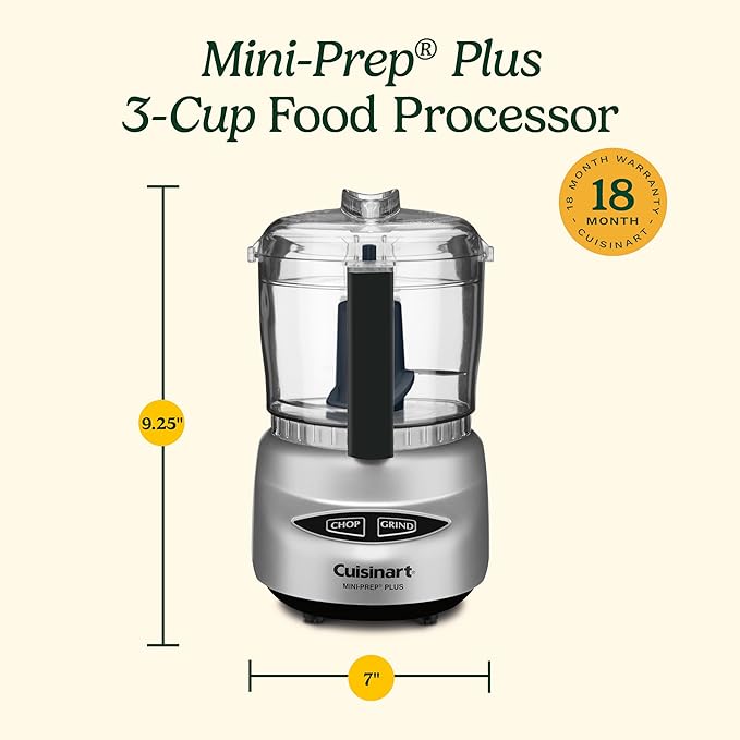 Cuisinart Mini-Prep Plus Food Processor, 24-Ounce Mini Food Processor to Chop Herbs, Vegetables, and Hard Cheese, 24-Ounce Work Bowl, Reversible Stainless Steel Blade, DLC-2ABC, Brushed Chrome/Nickel