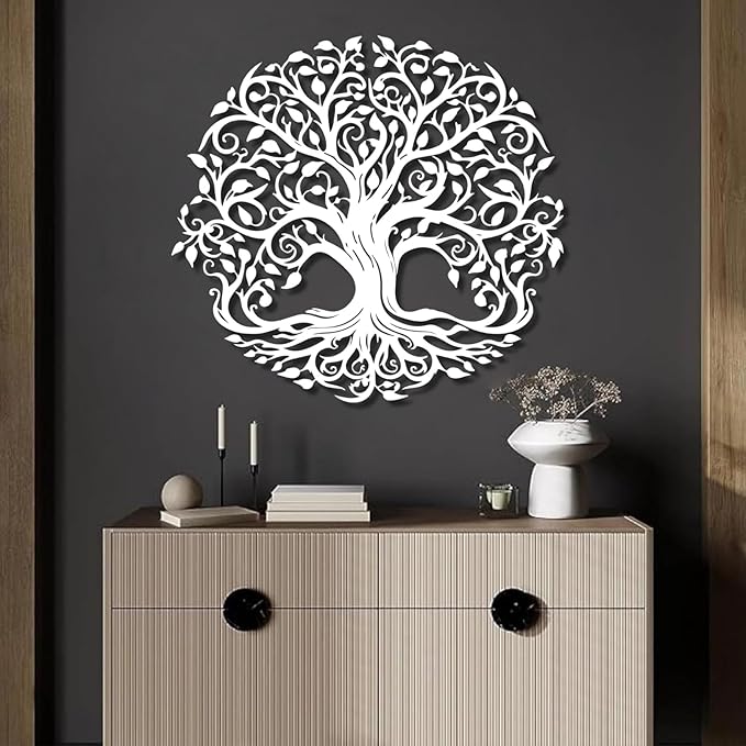 Yemwot Metal Tree of Life Wall Decor, Circle of Life Metal Tree Wall Art, Branch Art, Spiritual Decor, Modern Sculpture Decoration, Living Room Bedroom Decoration (Sliver-Tree 2, 18"x 18"| 47x47cm)