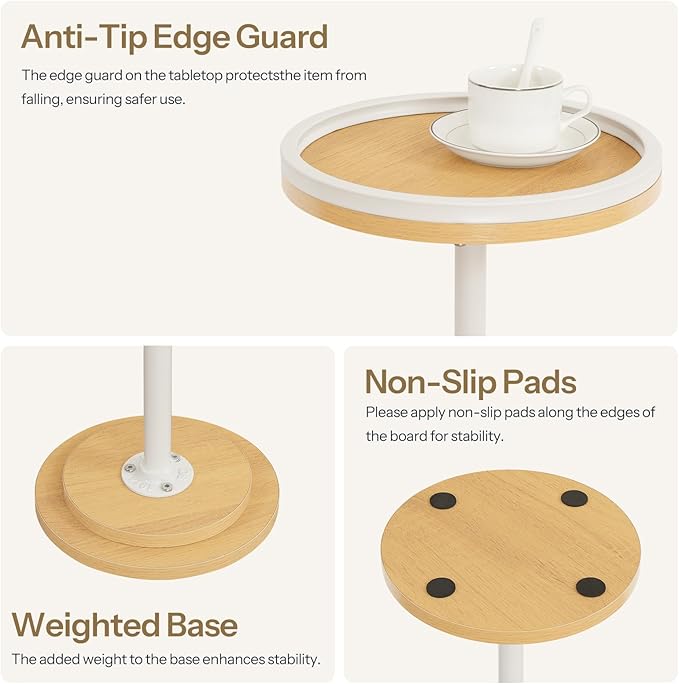 HOOBRO Small Round Side Table, Drink Table, Coffee Martini Table with Pedestal Accent for Small Spaces in Living Room, Bedroom, Sofa Couch, Natural and White WN168BZ01