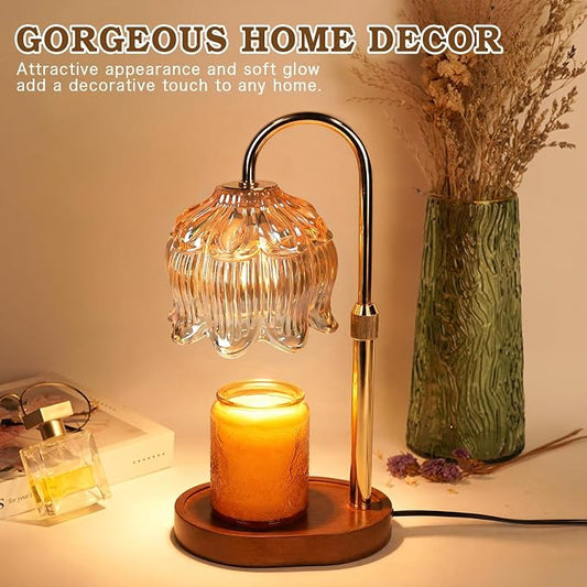 Funistree Flower Candle Warmer Lamp with Timer, Dimmable Candle Lamp Warmer, Christmas Birthday Gifts for Women Mom Her, Housewarming Home Decor, Lotus Wax Warmer for Yankee Candles - Lily Gold