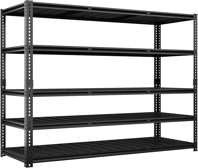 VDEVY 60" W Garage Shelving Heavy Duty, 5-Tier Storage Shelves, 3030LBS Adjustable Metal Shelving Units for Basement, Kitchen, Commercial, Warehouse,Pantry, Black