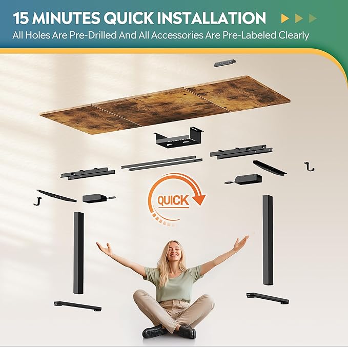 DEVAISE 71 * 28 Inches Electric Standing Desk, Dual Motors for Quite Adjustment,3 Memory Preset Adjustable Stand up Desk, Computer Desk Sit to Stand Desk for Home Office (Rustic Brown)