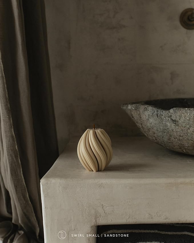 LAWA Swirl Candle - Beautiful Handmade Pillar Scented Soy Wax Twirl Elegant Bubble Aesthetic Candle Housewarming Gift Home Room Shelf Decor Idea Spiral Sandstone (Small)