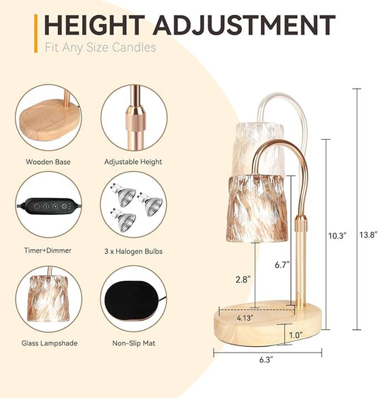 TOACSUCP Candle Warmer Lamp with 3 Bulbs, Adjustable Height Dimmable Candle Warmer with Timer, Compatible with Large Jar Candles, Candle Lamp with Charming Gift Box for Her/Him