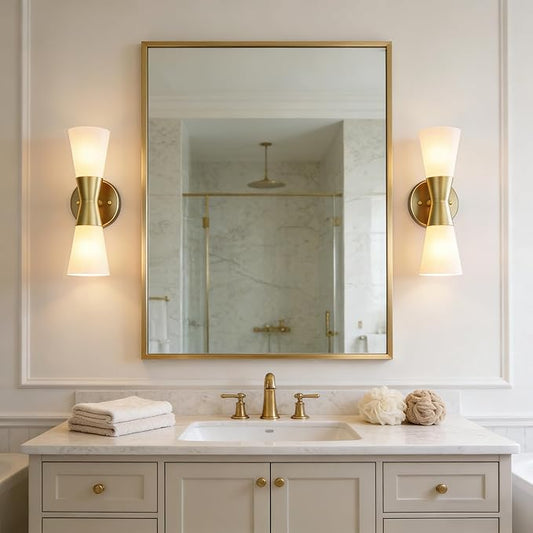 Bathroom Wall Sconce, Modern Indoor Vanity Light Fixtures 13", Up Down Lighting, Wall Mount Lamp for Living Room Bedroom Hallway Stairway Fireplace Mirror E26 Base 1PC White&Gold