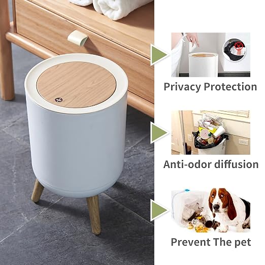 Trash can,7Liter/1.8 Gallon Garbage can with Press top Lid,Nordic Modern Waste Basket,Plastic Trash bin Suitable for Kitchen, Bathroom, Bedroom, Living Room, Office, Outdoor,Dog Proof Trash can……