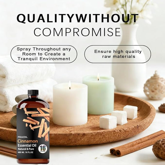 Cinnamon Essential Oil, Cinnamon Oil 16 Fl Oz 480 ML for Diffuser Humidifier Yoga Cleaning DIY Candle Soap Making Perfume Gift Essential Oils