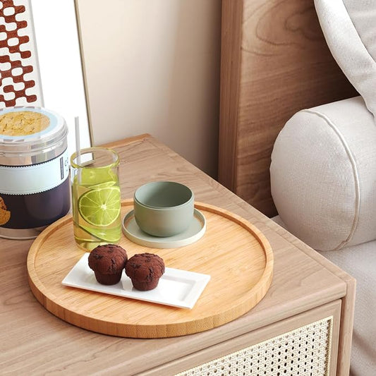 VERTORGAN Bamboo Serving Tray,9.8 Inch Decorative Trays Platter for Coffee Table,Living Room,Bar,Party,Mini Charcuterie Boards Cheese Board,Home Decor(Natural)