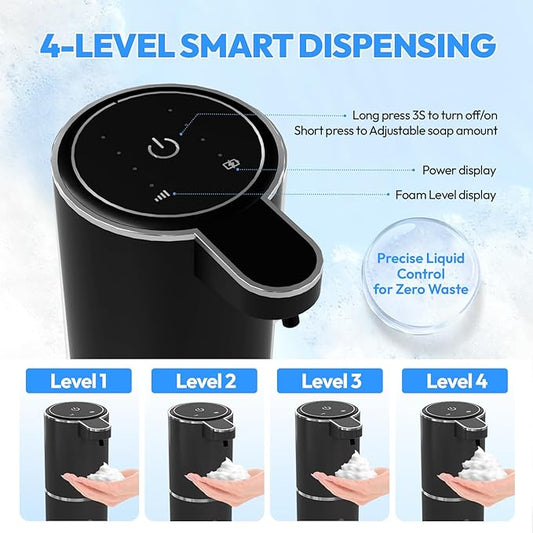 Automatic Foaming Soap Dispenser,Touchless Foam Soap Dispenser,12.8oz Rechargeable Wall Mounted Smart for Bathroom and Kitchen Dish Soap,Easy for Toddlers(Black)