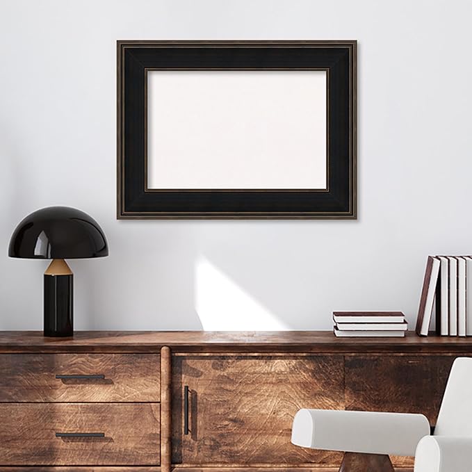 Amanti Art White Cork Board for Wall, 24x32 Vision Board with Brown Wood Frame, Medium Corkboard Office Decor for Home Organization, Casual Corkboard Pinboard to Display Items for Home Organization