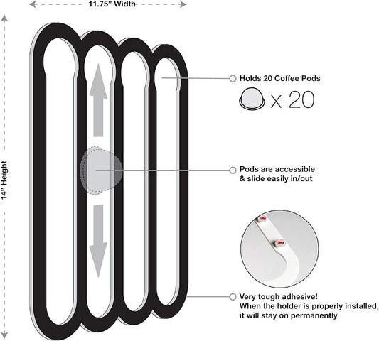 Demi's Home Adhesive Coffee Pod Holder for Nespresso Vertuo Capsules (Measure Before Purchase) - Suitable to be Mounted Inside/Under the Cabinet or on the Wall (White)