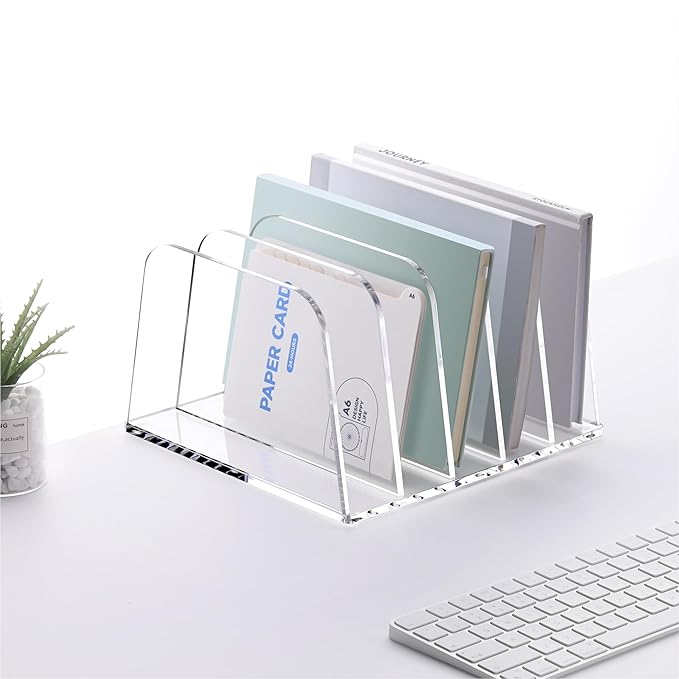 YUXUN Desk File Organizer,5-Section Vertical Clear Acrylic Desk Organizer File Holder Mail Sorter Office Organization for Office Home &Classroom(B5)