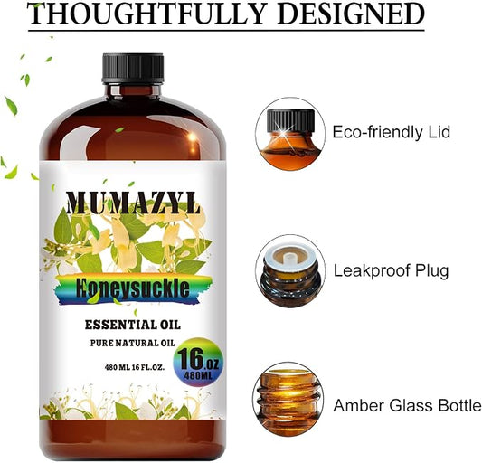 Honeysuckle Essential Oil, Honeysuckle Oil 16 Fl Oz 480ML for Diffuser Humidifier Yoga Cleaning DIY Candle Soap Making MUMAZYL Essential Oils