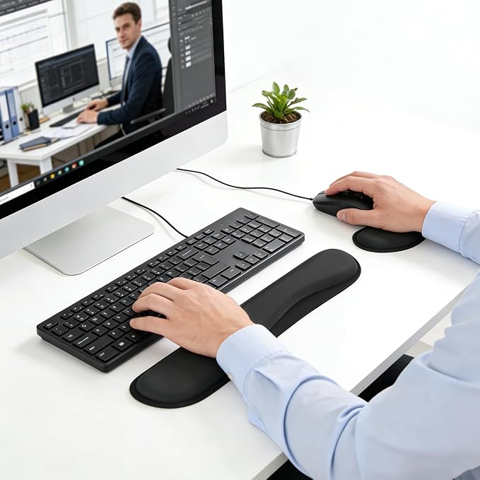 KTRIO Ergonomic Keyboard Wrist Rest & Mouse Wrist Rest Set, Black | Memory Foam Wrist Support, Ergonomic Design, Non-Slip Base, Office and Home Use