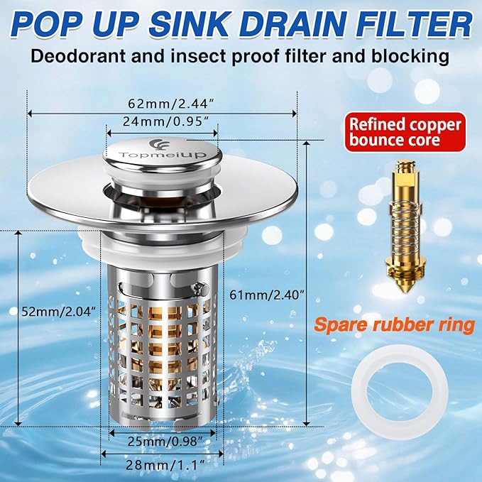 Sink Stopper Hair Catcher, Pop-up Sink Drain Strainer with Removable Stainless Steel Strainer Basket Hair Catcher, Bathroom Sink Strainer for Bathroom Sink Stopper (1PCS)