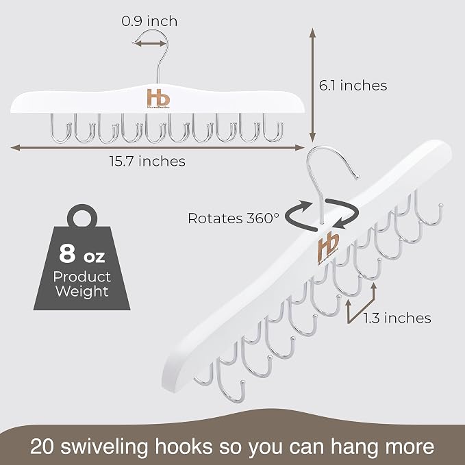 Large Bra Hanger and Bra Organizer for Closet – Tank Top Hanger Space Saving for House, Dorm, Apartment - Foldable Wooden for Closet Organizer– with 20 Hook - Lotus Wood, White, 1 Pack