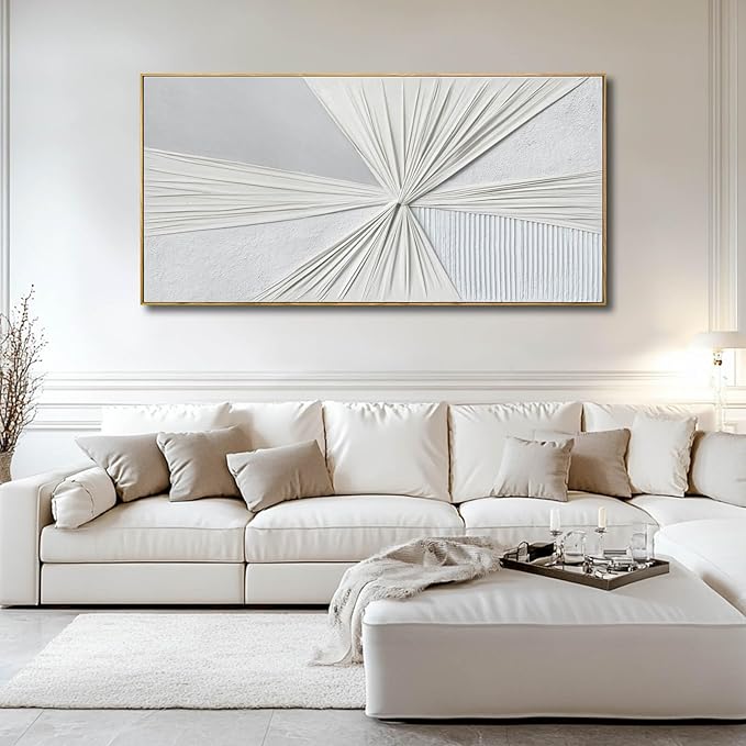 LEVERUP Large Abstract Wall Art White Wall Decorations for Living Room Office Hotel Modern Artwork Home Decor 29x58 Inches Ready to Hang