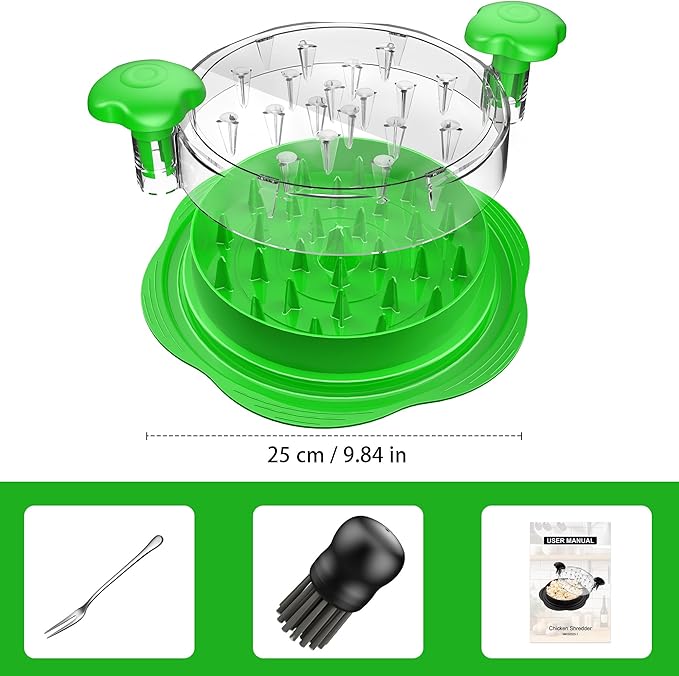 Chicken Shredder Tool Twist Large Chicken Breast Shredder with Brush&Fork, Visible Meat Shredder Machine, Strong Anti-Slip Strip, Ergonomic Handle, BPA Free, Suitable for Pork Beef Chicken