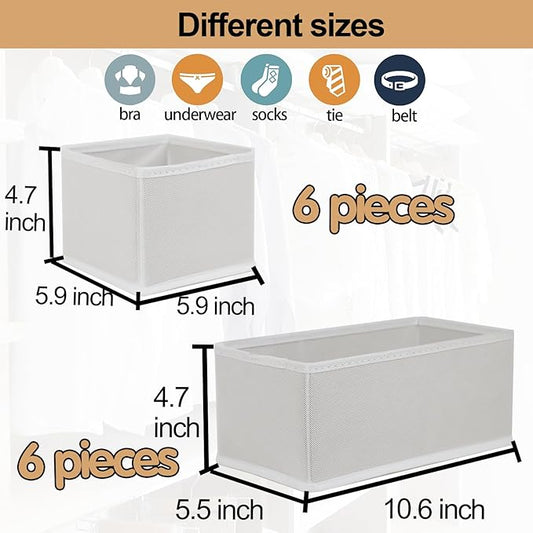 Fordonral Drawer Organizer Clothes, Foldable Fabric Dresser Organizer Closet Organizers and Storage Box for Underwear,Folded Clothes,Baby Clothing,Socks,Bra,Towels,Ties(6M+6S,White)