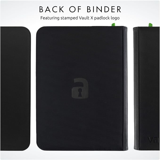 Vault X 9 Pocket Zip Binder, 360 Cards, Exo-Tec Material, 20 Side-Loading Pages (Black)