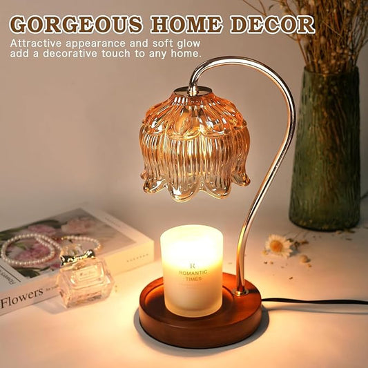 Funistree Flower Candle Warmer Lamp with Timer, Dimmable Candle Lamp Warmer, Christmas Birthday Gifts for Women Mom Her, Housewarming Home Decor, Lotus Wax Warmer for Yankee Candles - Amber-2 Pack