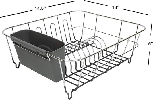 Dish Drying Rack & Cutlery Holder 2 Piece Set ✅ Compact Sink-Fitting Dish Drainer with Rubberized Undercoating ✅ Space-Saving Kitchen Organizer for Plates, Cups, Bowls & Utensils In Sink, Dark Gray