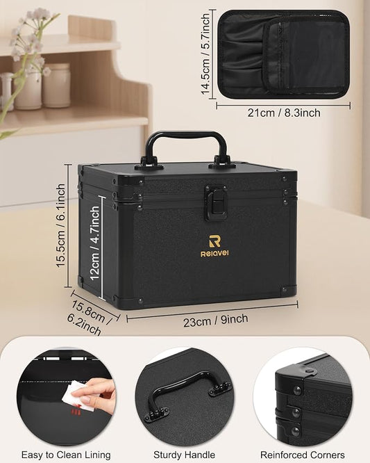 Relavel Travel Makeup Bag With LED Mirror, Makeup Bag With 3-Mode Light Up Mirror, Cosmetic Makeup Organizer Vanity Case for Women Beauty Accessories, Rechargeable Makeup Travel Storage - Black