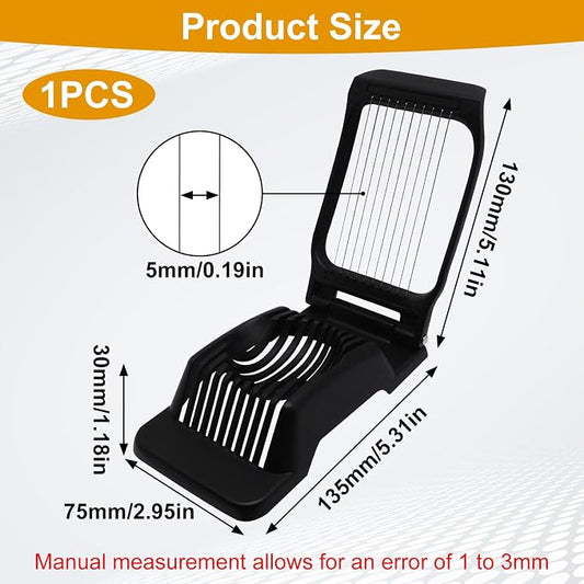 Egg Slicer for Hard Boiled Eggs, Food Slicer with 10 Stainless Steel Wires, Aluminum Alloy Heavy Duty Hard Boiled Egg Cutter for Soft Fruit Strawberry Butter Kiwi Home Use (1Pcs, Black)