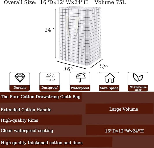 Waterproof Laundry Hamper Collapsible Laundry Basket Leather Handle Laundry Bag Large Clothes Storage Toy Organization for Bathroom Bedroom Laundryroom College Dorms (Laundry Basket-005)