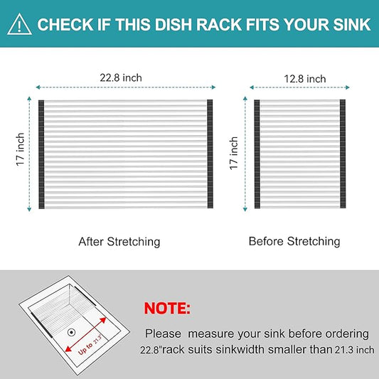 BBXTYLY Extra Large Expandable Roll Up Dish Drying Rack,Over The Sink Drying Rack Sink Cover Kitchen Sink Accessories Kitchen Rolling up Stainless Steel Drainer, Foldable,Rollable(Black,25.1''-17.3'')