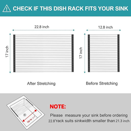 BBXTYLY Extra Large Expandable Roll Up Dish Drying Rack,Over The Sink Drying Rack Sink Cover Kitchen Sink Accessories Kitchen Rolling up Stainless Steel Drainer, Foldable,Rollable(Black,22.8''-17.3'')