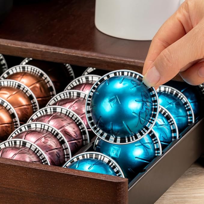FlagShip Vertuo Pod holder for Nespresso Pod Drawer Coffee Pod Organizer Modern Style & Coffee Machine Stand Wood Frame(40 Pods Capacity)