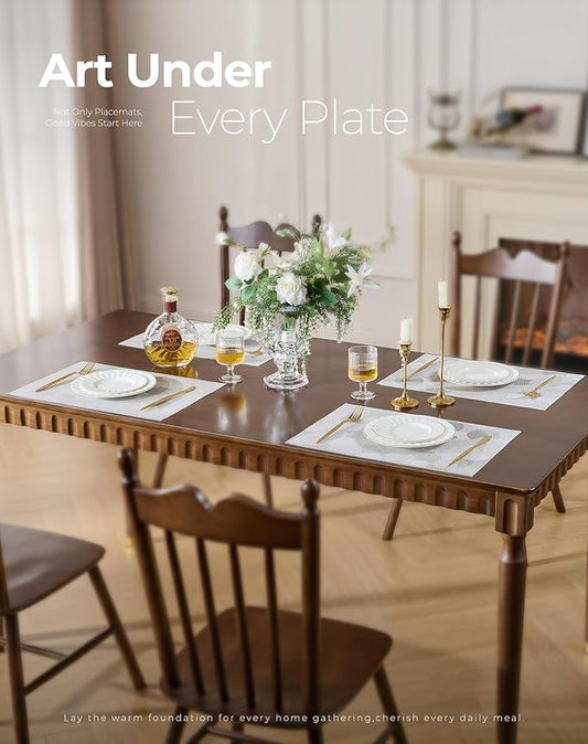 Leetaltree White Placemats Set of 12 - Heat Resistant Non-Slip Place mats for Dining Table, Washable Durable PVC Vinyl Woven Table Mats(White Circle,12)